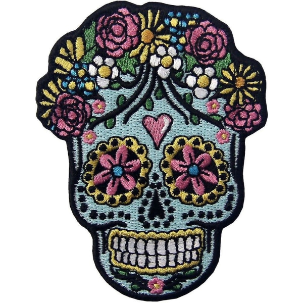 Brodeerattu Sugar Skull Day of the Dead -merkki – silitetään tai ompeletaan applikaatio