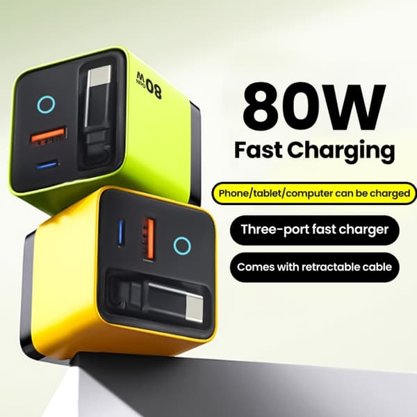 80W GaN oplader kompatibel med Apple og Android telefoner og tablets, grøn