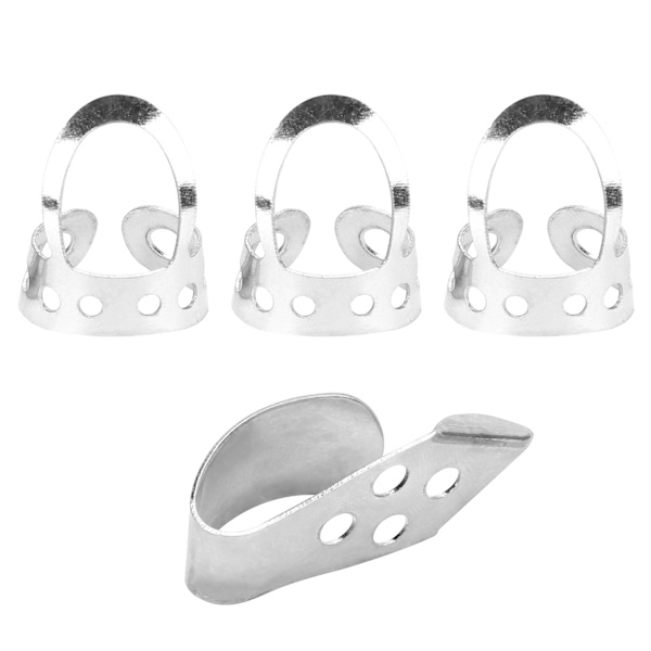 Fingerplektrum Metall Justerbara Ihåliga 3st Pekfinger 1st Tumme Banjo Gitarr Ukulele Delar (Silver)