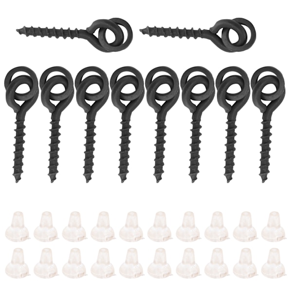 10 stk. agnskruer med 20 stk. ovale ringe Carp Rig Ring Stops Karpefiskegrej Krogskrue Hvid