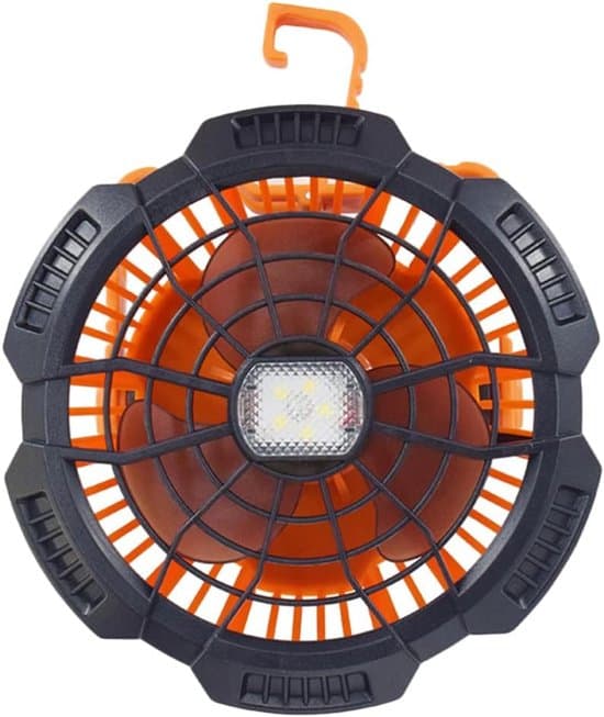 Campingventilator - USB-ventilator med hængefunktion - USB-genopladelig - med LED - lydsvag - til camping, telt, campingvogn, udendørs