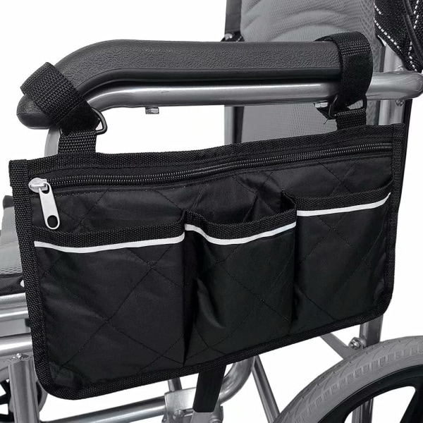Veske til (svart, 32,5 x 18 cm) rullestol med lommer, rullestol
