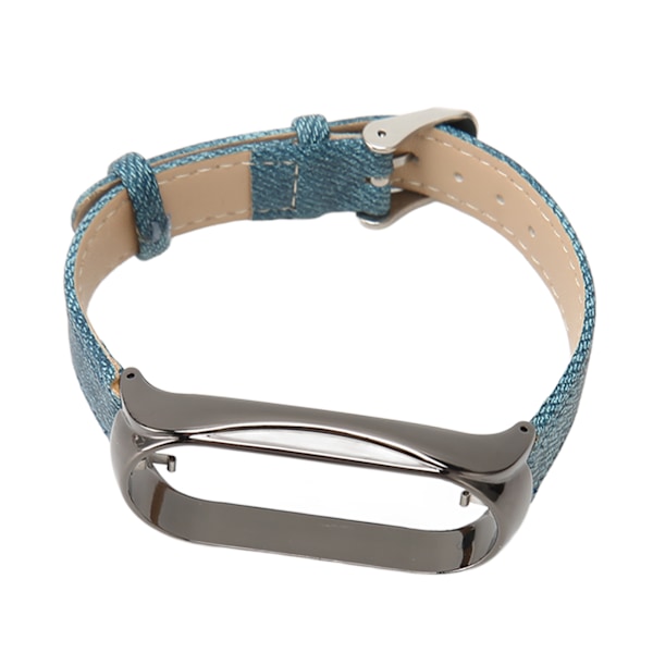 Urrem i stof, justerbar, åndbar, udskiftningsrem til smartwatch til Mi Band 7, blåt stof, sort etui