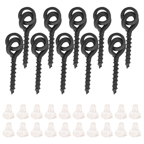 10 stk. agnskruer med 20 stk. ovale ringe Carp Rig Ring Stops Karpefiskegrej Krogskrue Hvid