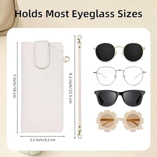 Soft Eyeglass Case with Snap Closure and Wrist Strap - White - 18 x 8.2 cm - Suitable for Storing Glasses - Unisex