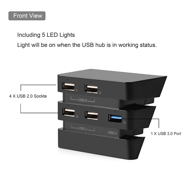 Højhastigheds 5-Port USB Hub 2.0 & 3.0 Udvidelseshub Controller Adapter til PS4 Pro Spillekonsol