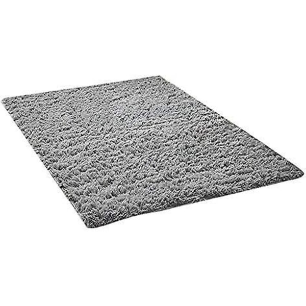 Fluffy grå teppe for stue og soverom - Stor plysj gulvmatte for hjemmeinnredning - 40 x 60 cm