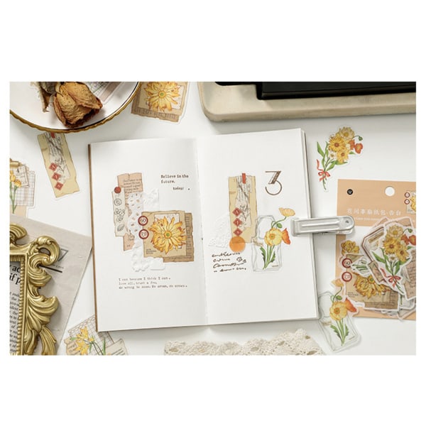 30 kpl vintage-kukkatarroja koristeellisia tarra-arkkeja tarroja askarteluun, päiväkirjaan, muistikirjaan, taide- ja askarteluun