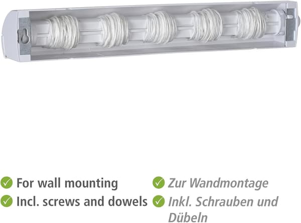 Wall-mounted drying rack for indoor and outdoor use, extendable up to 3.7 m