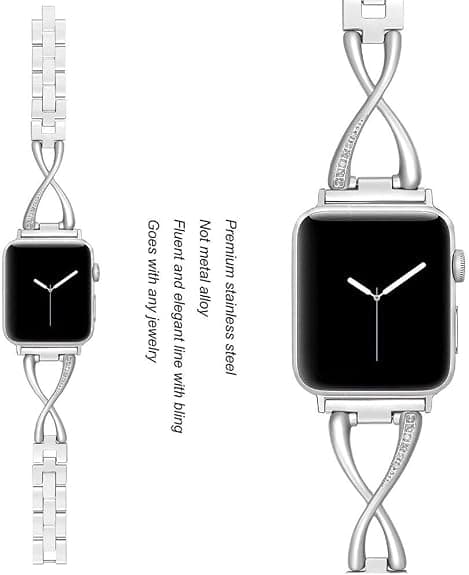 Urrem til iWatch Armbånd Serie Kvinder Krystal Diamant Armbånd Rustfrit Stål Rem Sort Sølv Silver 38/40/41mm