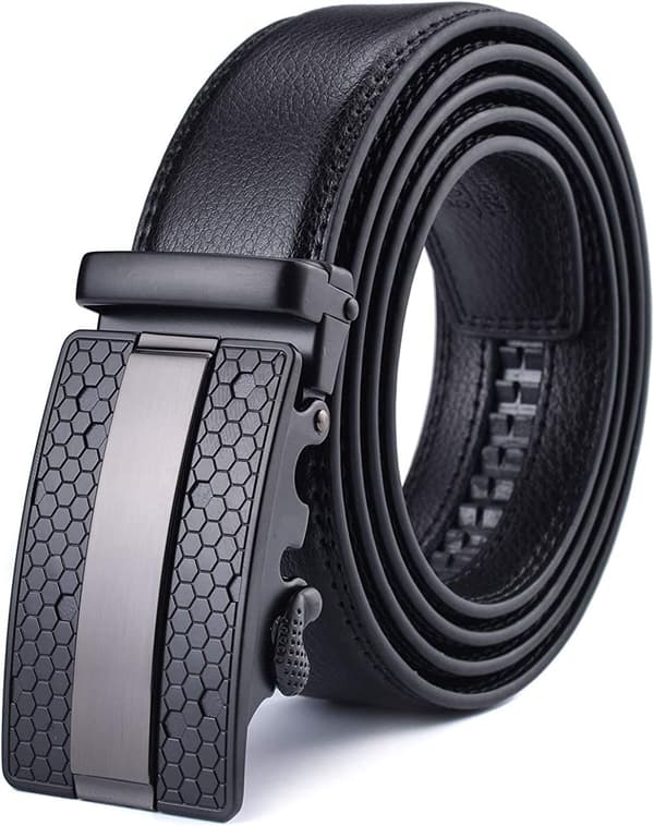 (Black) Men's Genuine Leather Belt with Automatic Buckle