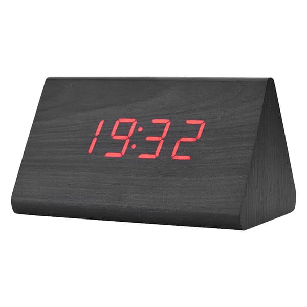 Elektronisk digitalt vækkeur i træ LED-display Temperatur Tid Stemmestyring Sort træ