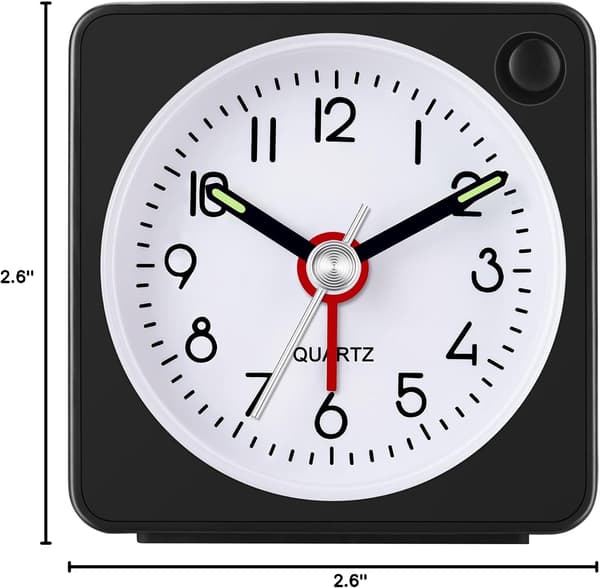 Travel Analog Alarm Clock, 2.25 inch, Ultra Small Clock with Snooze and Light Function, Super Silent Non-Ticking, Battery Operated, Easy Setting