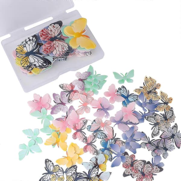 72 stk. spiselige sommerfugle kagepynt, sommerfugle-oblatpapir kagepynt, glutenfrit rispapir cupcake-pynt, 3D spiseligt oblatpapir kage