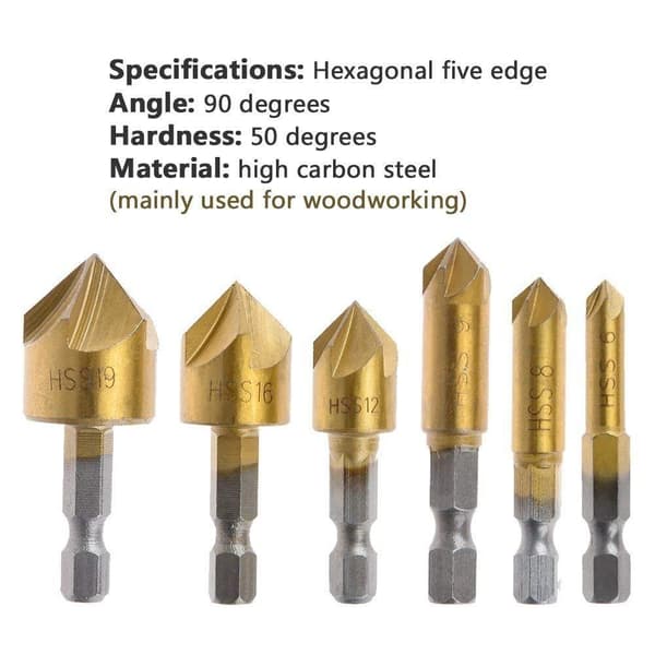 23-piece Woodworking Kit: Countersinks (1/4\" Hex Shank, 90° Angle), Three-Point Countersinks with L-Wrench, Plug Cutter.