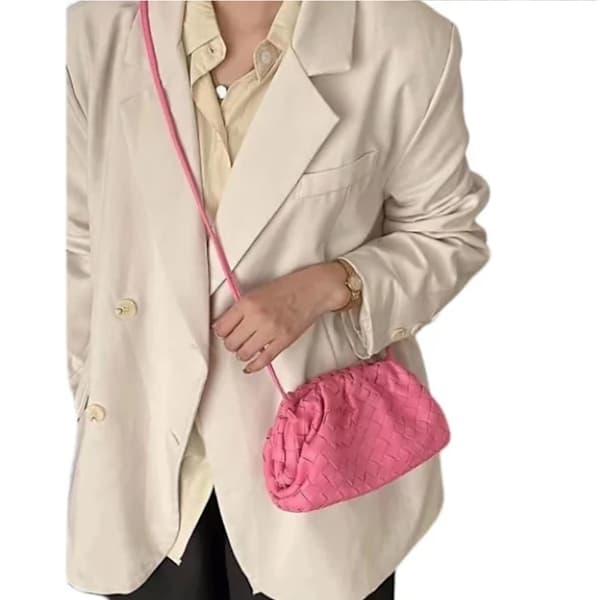 PU vævet taske, mulepose, skyformet mini læderclutch, pink