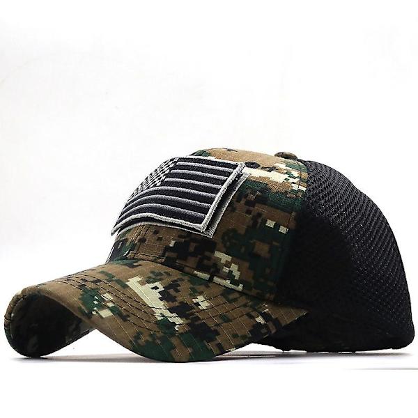 Taktisk camouflage baseballkasket Herre sommermesh militærhærkasketter Konstrueret truckerkasket med USA-flaglapper 56-61cm Adjustable