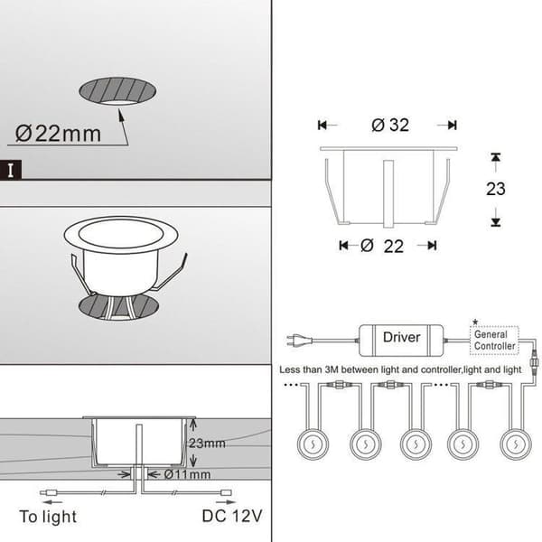 Varmhvit - 10-pakning mini LED innfelte utendørsspotter, IP67[ALM]