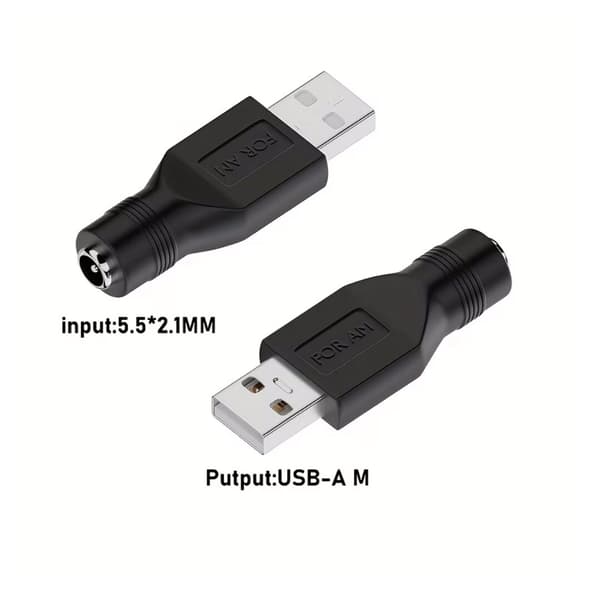 5 stk. Almindelig USB til 5.5*2.1mm strømadapter, 5.5*2.1mm hun til USB 2.0 han adapter