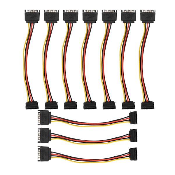 10 kpl SATA-kaapeleita 15-nastainen 90 asteen uros-naaras virtajohdon jatkoadapteri HDD SDD optisille asemille