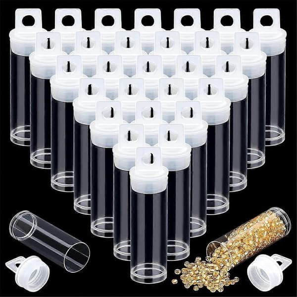 30 Pcs Clear Tube Bead Containers, Plastic Storage Tubes with Lids Transparent