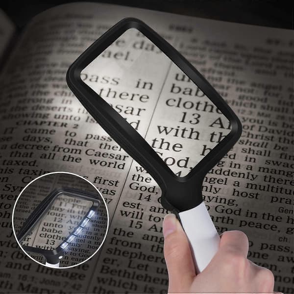 Rectangular Magnifying Glass with Light, Large Foldable Handheld 5 LED, 2 Dimming Modes, 2X Magnifying Reading for Seniors, Low Vision, Books P