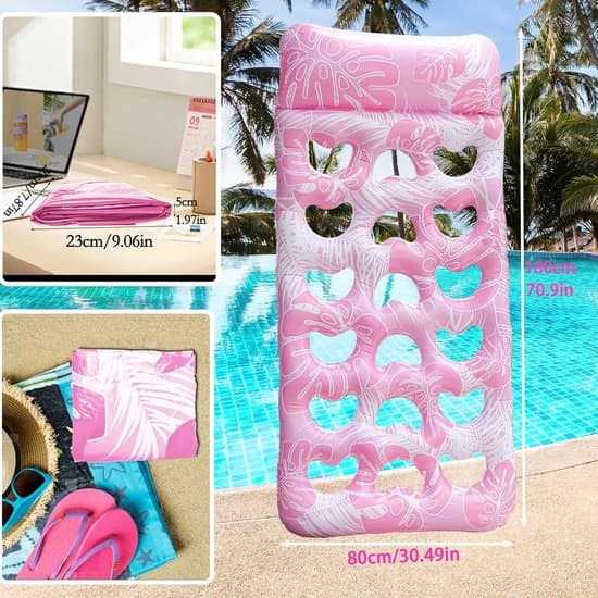 Swimming Ring - Pool Float - Inflatable Pool Mattress - Heart-shaped Float - Pink - 180 x 90 cm - For Summer and Water Play