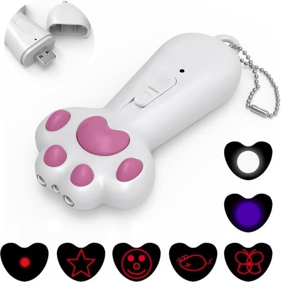 Kattleke – Interaktiv Kattleke – 7-i-1 USB-oppladbar Lekestav – Kattepotedesign – Stimulerer Jaktlek og Daglig Mosjon
