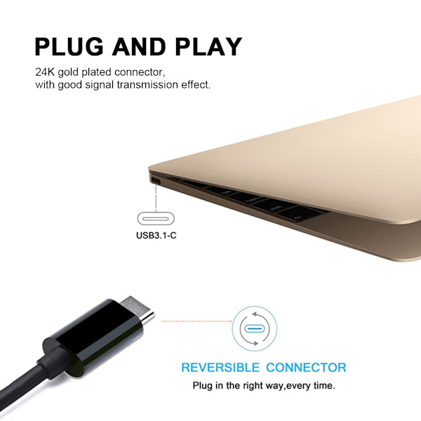 Type C - Displayport 8K 1.4 HD -videokaapeli, ääni- ja videonsiirto, synkronoitu ulostulokaapeli MacBookille, 1 metri / 3,28 jalkaa