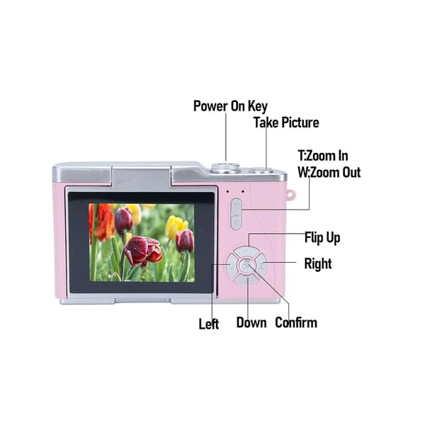 This high-resolution digital camera features a 2.4-inch high-definition rotatable screen and a built-in LED fill light, making it suitable for teenagers. White
