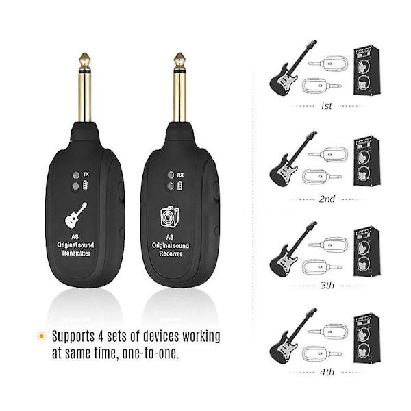 Gitarr Trådlöst överföringssystem Elgitarr Trådlös Pickup Trådlös Transceiver A8 Guitar Wireless Receiver