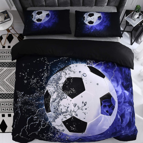 Fodbold og basketball 3D mønster børnedynebetræk sæt - 200x200 cm med 2 pudebetræk 50x75 cm