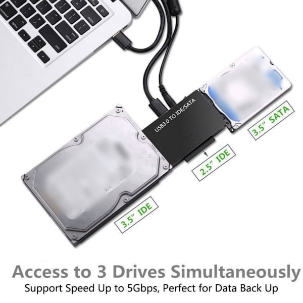 USB 3.0 til intern harddiskadapter til 2,5\"/3,5\" SATA HDD/SSD og IDE harddiske