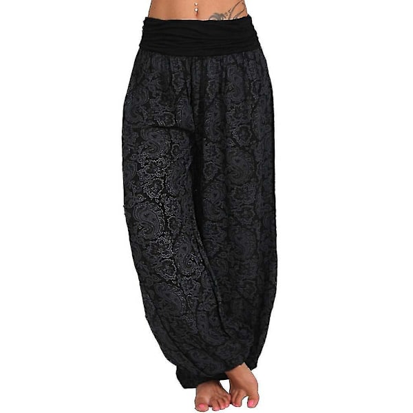 Trykte Aladdin Harem Bukser til Yoga og Hippie Style 2XL Sort