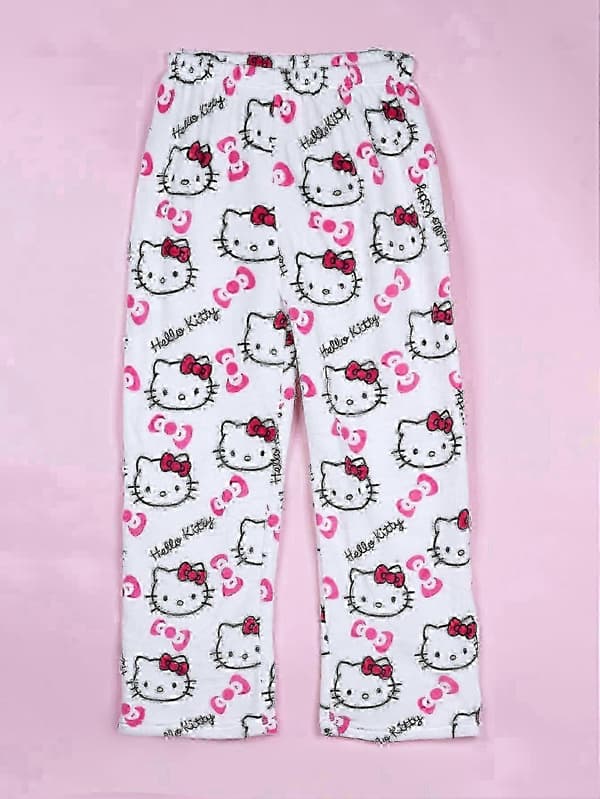 Hello Kitty Katte-tema Flannel Pyjamasbukser, Varme og Bløde Lange Stil til Efterår Vinter, Mænd og Kvinder Y1-H M 37-47KG