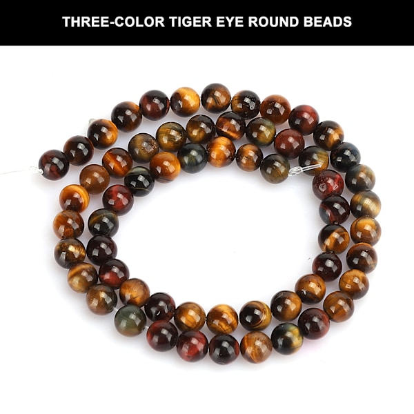 Natursten Trefärgad Tigeröga Runda Pärlor DIY Smycken Armband Tillbehör (6mm 62st Pärlor)