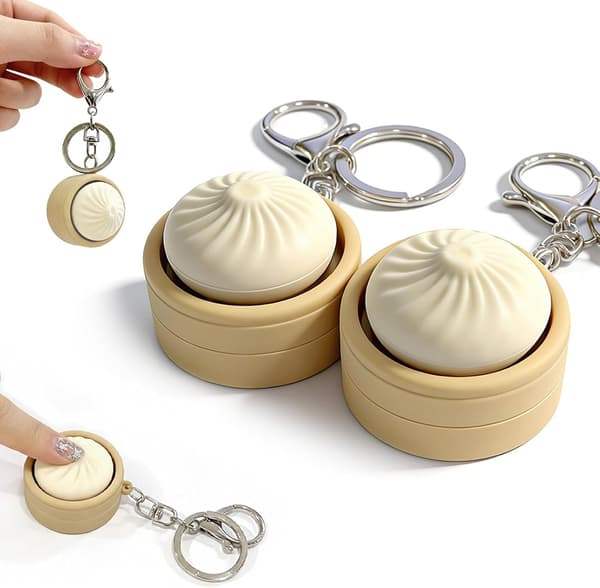 Dumpling-nøglering, Dumpling Fidget-legetøj, Sødt 3D-printet sensorisk kliklegetøj, Sjov nøglering til angst- og stresslindring (2 dele) B