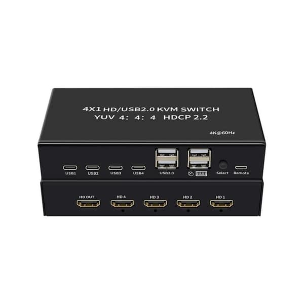 KVM-switch 4 PC til 1 HDMI 4K 60Hz og 4xUSB HDCP 2.2