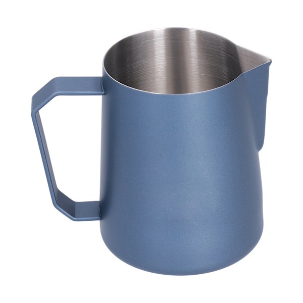Lattekopp med spetsig pip 304 Rostfritt stål Tålig Mjölksumningskanna med Vinklat Handtag Blå 600ml (med Etikett)