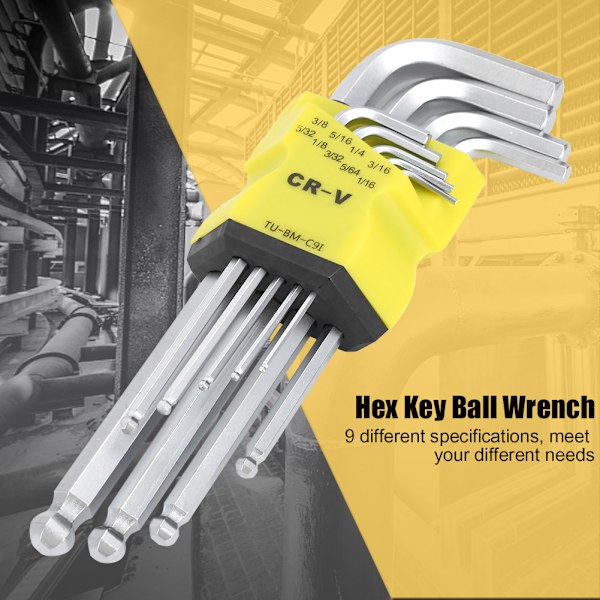 9PCS Ball End Hex Key L-Wrench Set Profesjonelt Reparasjonssett Håndverktøy