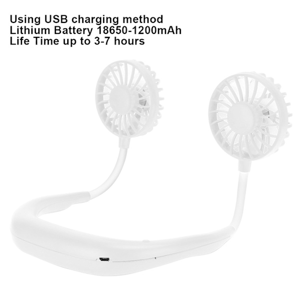 Spel Sport Hands Free Fläkt USB Uppladdningsbar Hängande Halsfläkt 3 Lägen Justerbar (Vit)