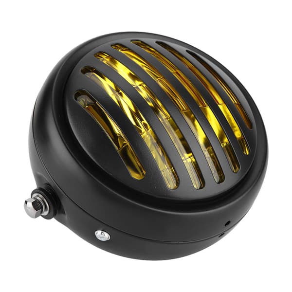 Universal Motorcykel Retro Sort Skal Grill Dæksel Forlygte Frontlygte Gul Linse