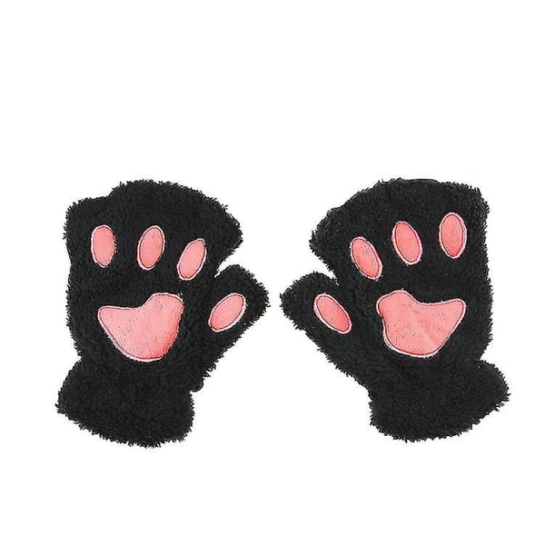 Söt katt kattunge tassar fingerlösa fuskpäls plysch handskar för flickor kvinnor