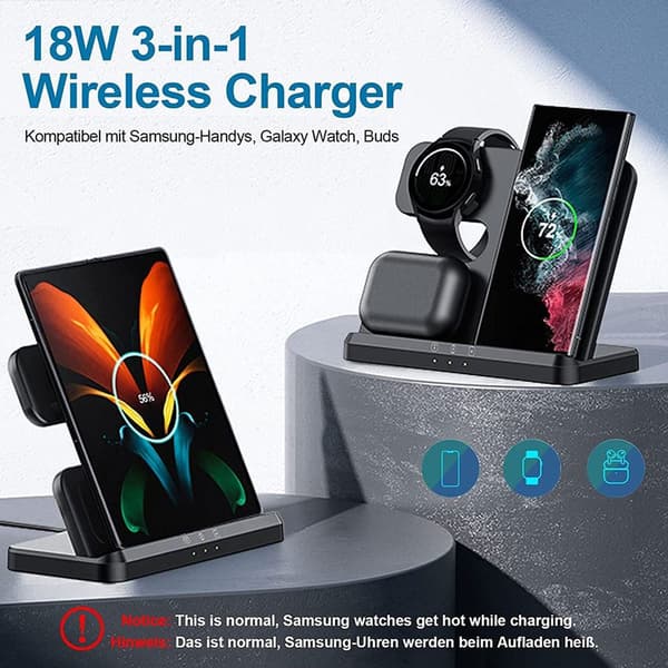 Trådløs oplader kompatibel med Samsung ladestation 3 i 1 KLB