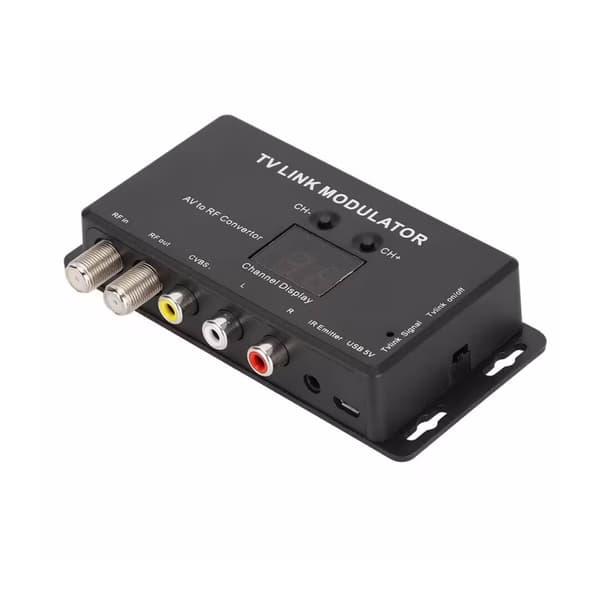 TV Link Modulator, AV til RF-konverter og IR-forlænger med kanaldisplay og USB 5V-interface, infrarød forlænger