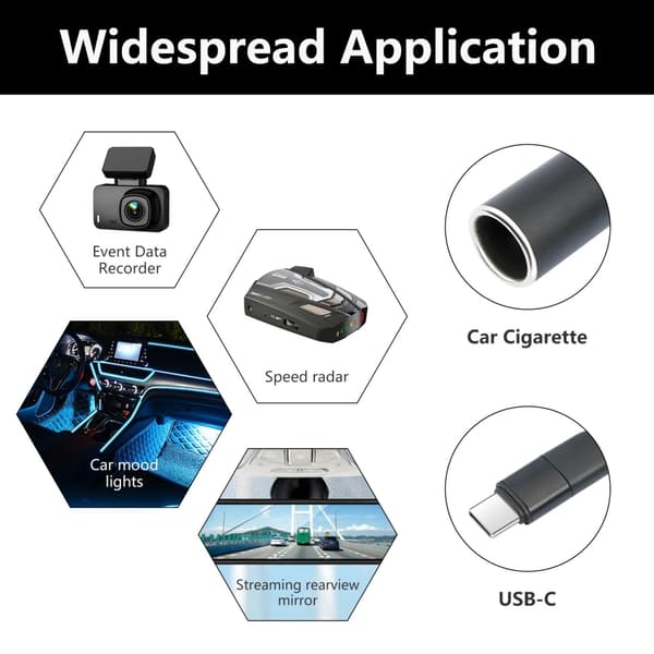 USB C til 12V-adapter, USB C hann til 12V 18W sigarettenneradapter PD3.0 Type C til 12V sigarettenner hunnkabel