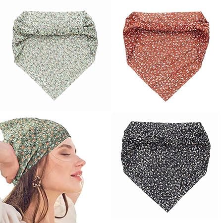 3-pakning blomstrete elastiske hårstrikker i chiffon med trekantede bandanaer