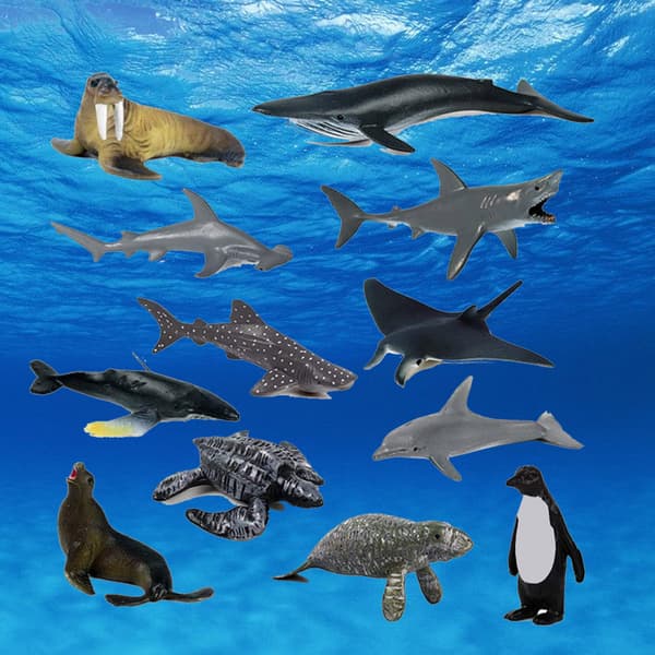 12 stk/sett Simulerte Havdyr Figurer Plast Marine Badeleker Modeller Barn Pedagogisk Leke