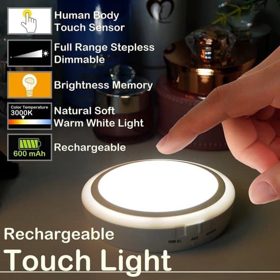 Night Light - Rechargeable Touch Lamp - Dimmable Night Light - With 10-minute timer - Warm White LED Lamp - Cabinet Lighting - Children's Room - Memory Function