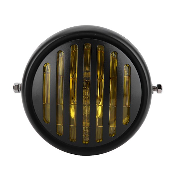 Universal Motorsykkel Retro Svart Skall Grill Deksel Frontlykt Gul Linse